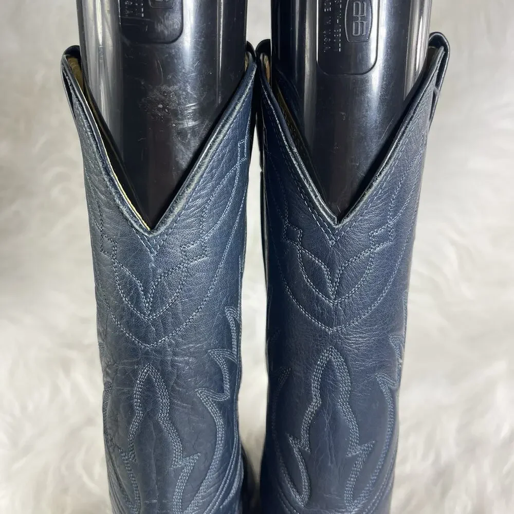 Nocona Women’s 7A Navy Blue Leather Western Cowboy Boots Made in USA